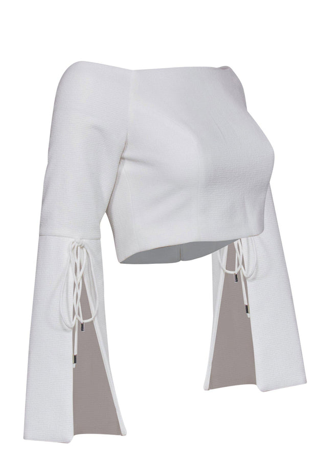 Current Boutique-C/MEO Collective - White Off-the-Shoulder Crop Top w/ Tie Sleeves Sz XS