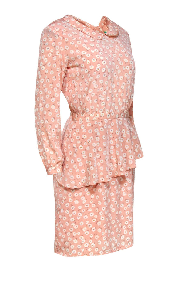 Current Boutique-Cacharel - Light Pink Floral Peter Pan Collar Peplum Dress Sz S