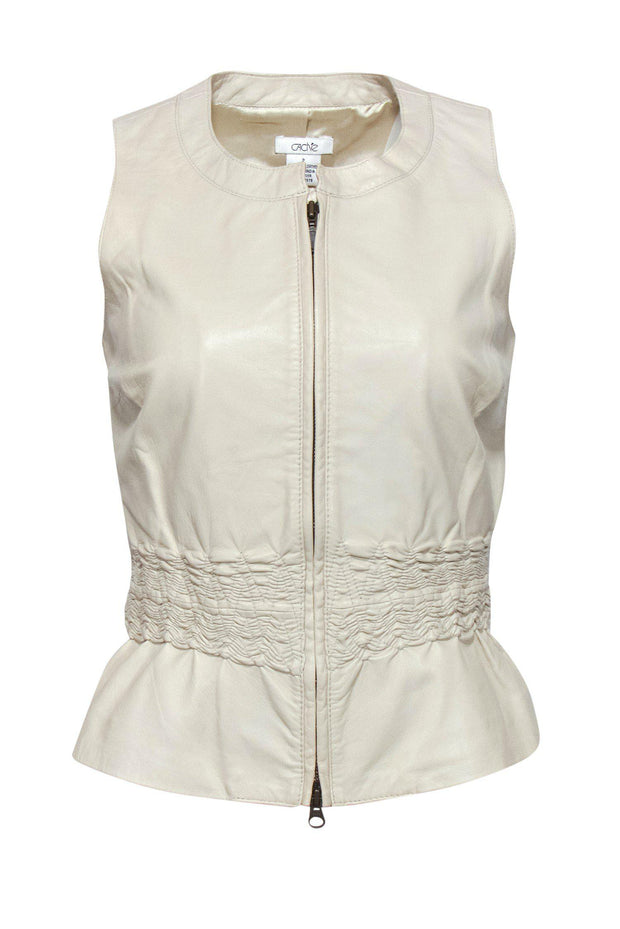 Current Boutique-Cache - Beige Leather Fitted Zip-Up Vest Sz 2
