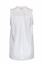 Current Boutique-Calypso - White Cotton Tank w/ Crochet & Blue Embroidery Sz XS