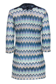 Current Boutique-Calypso - Blue Zigzag Crochet Dress w/ Beading Sz XS