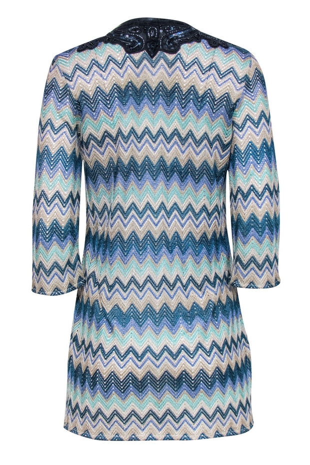 Current Boutique-Calypso - Blue Zigzag Crochet Dress w/ Beading Sz XS