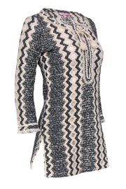 Current Boutique-Calypso - Beige & Black Knit Lace-Up Long Sleeve "Romilly" Tunic Sz S