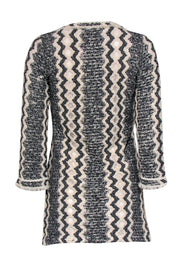 Current Boutique-Calypso - Beige & Black Knit Lace-Up Long Sleeve "Romilly" Tunic Sz S