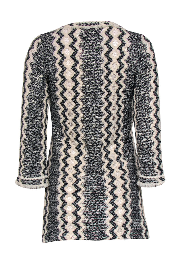 Current Boutique-Calypso - Beige & Black Knit Lace-Up Long Sleeve "Romilly" Tunic Sz S