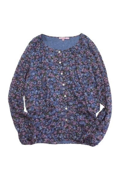 Current Boutique-Calypso - Blue & Purple Floral Silk Blouse Sz S