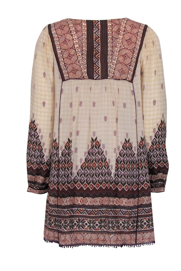 Current Boutique-Calypso - Cream Printed Silk Butterfly Sleeve Peasant Top Sz XS