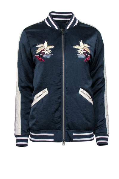 Current Boutique-Capulet - Navy Bomber Jacket w/ Palm Tree Embroidery Sz M