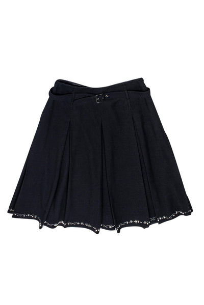 Current Boutique-Carlisle - Black Pleated Belted Skirt w/ Rhinestone Hem Sz 4