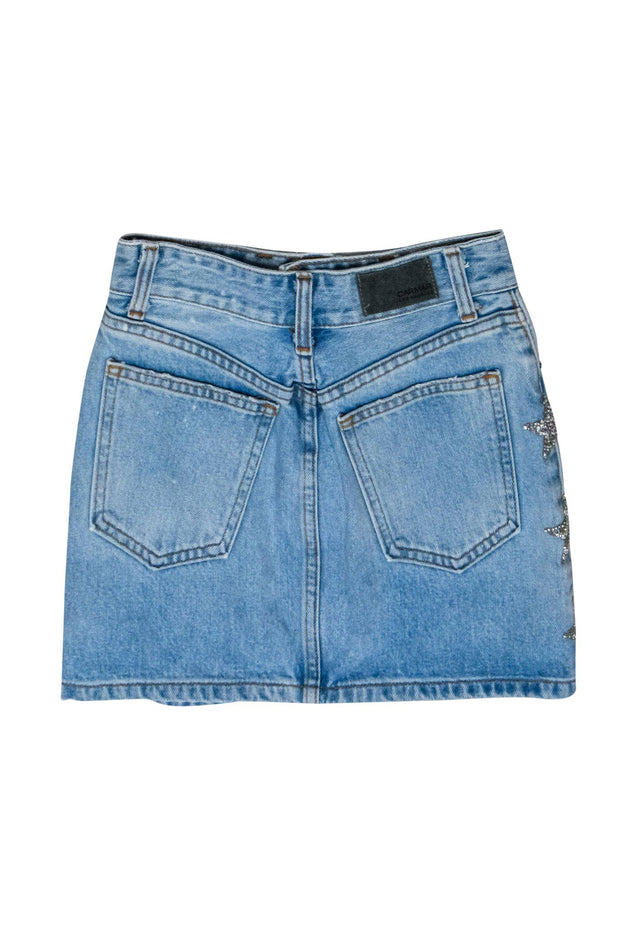 Current Boutique-Carmar - Light Wash Distressed Miniskirt w/ Star Embellishments Sz 23