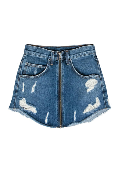 Current Boutique-Carmar - Medium Wash Distressed Zip-Up Denim "Beatrice" Miniskirt Sz 24