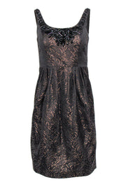 Current Boutique-Carmen Marc Valvo - Brown & Bronze Metallic Shift Dress w/ Jeweled Neckline Sz 2