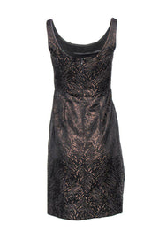 Current Boutique-Carmen Marc Valvo - Brown & Bronze Metallic Shift Dress w/ Jeweled Neckline Sz 2