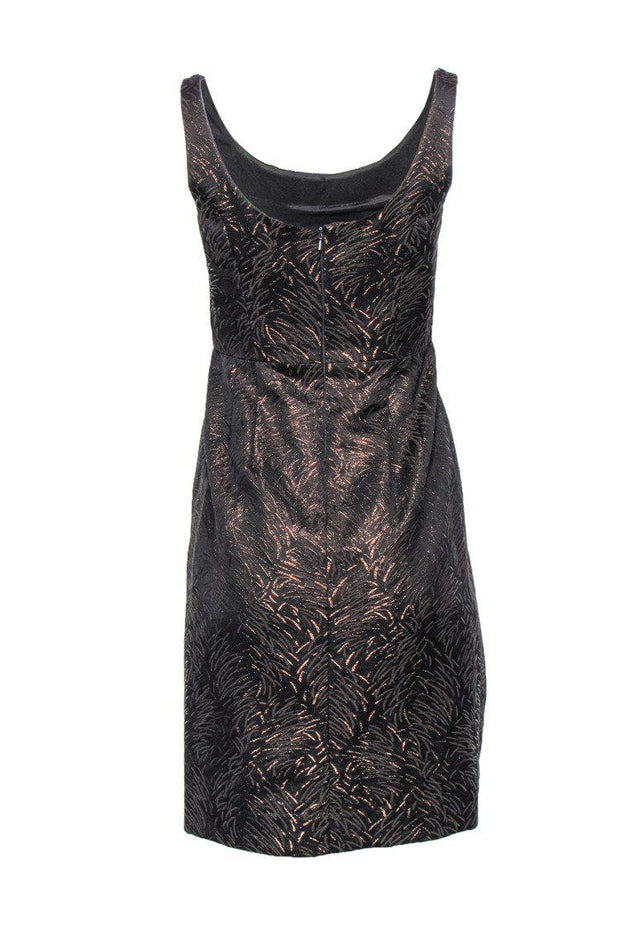 Current Boutique-Carmen Marc Valvo - Brown & Bronze Metallic Shift Dress w/ Jeweled Neckline Sz 2