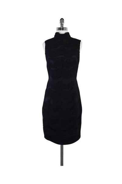 Current Boutique-Carmen Marc Valvo - Black Floral Embroidered Dress Sz 4