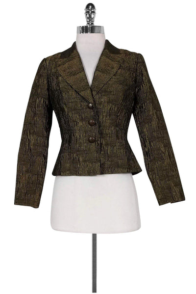Current Boutique-Carmen Marc Valvo - Bronze Textured Jacket Sz 2