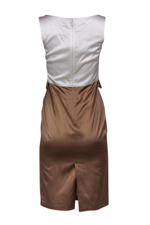 Current Boutique-Carolina Herrera - Ivory & Taupe Satin Sheath Dress w/ Stitching Sz 4