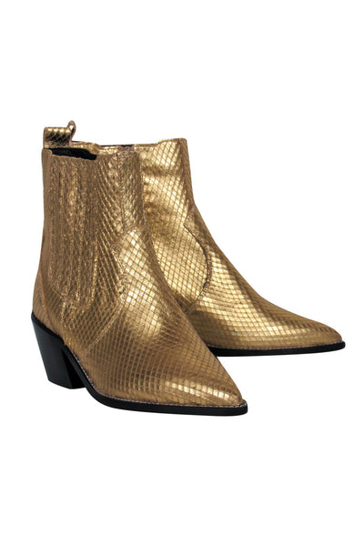 Current Boutique-Carvela - Gold Snakeskin Heeled Booties Sz 6