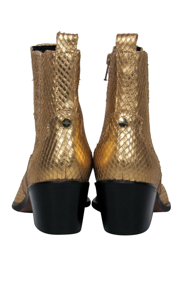 Current Boutique-Carvela - Gold Snakeskin Heeled Booties Sz 6