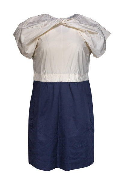Current Boutique-Carven - Cream & Navy Dress w/ Knotted Neckline Sz 12