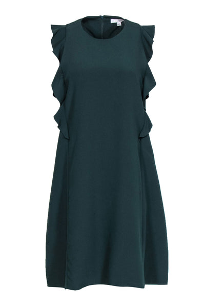 Current Boutique-Carven - Hunter Green Cap Sleeve Shift Dress w/ Ruffle Detail Sz 2