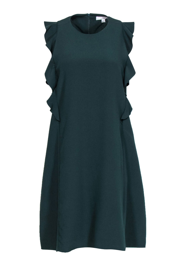 Current Boutique-Carven - Hunter Green Cap Sleeve Shift Dress w/ Ruffle Detail Sz 2