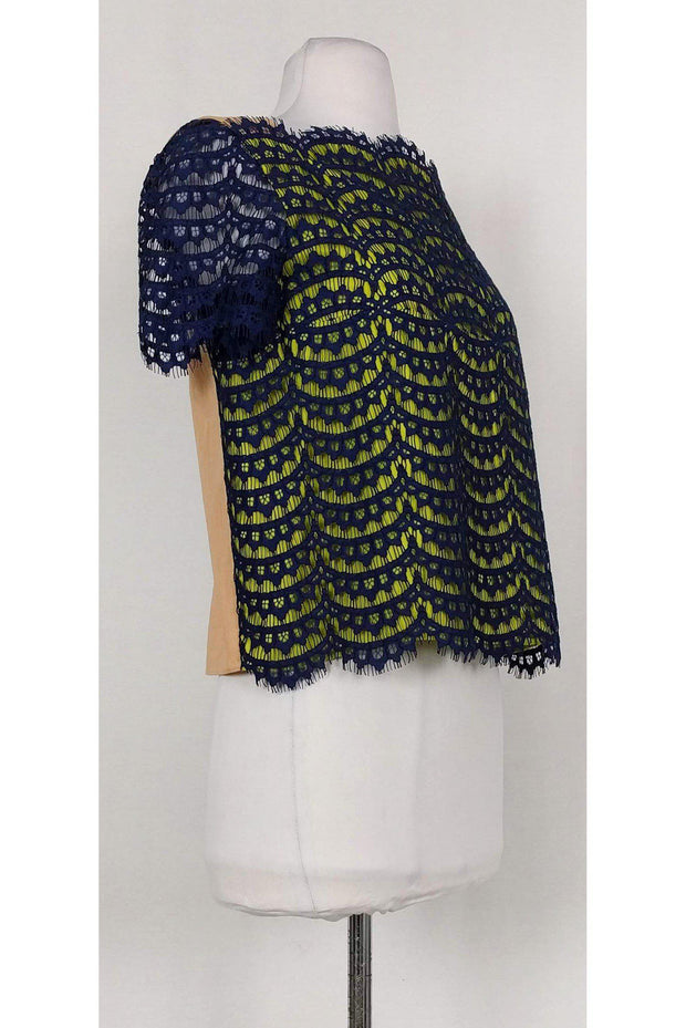 Current Boutique-Carven - Navy, Neon Green & Tan Top Sz 4