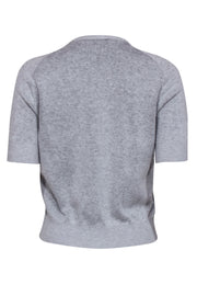 Current Boutique-Carven - Light Grey Short Sleeve Sweater w/ Navy Lace Detail Sz M