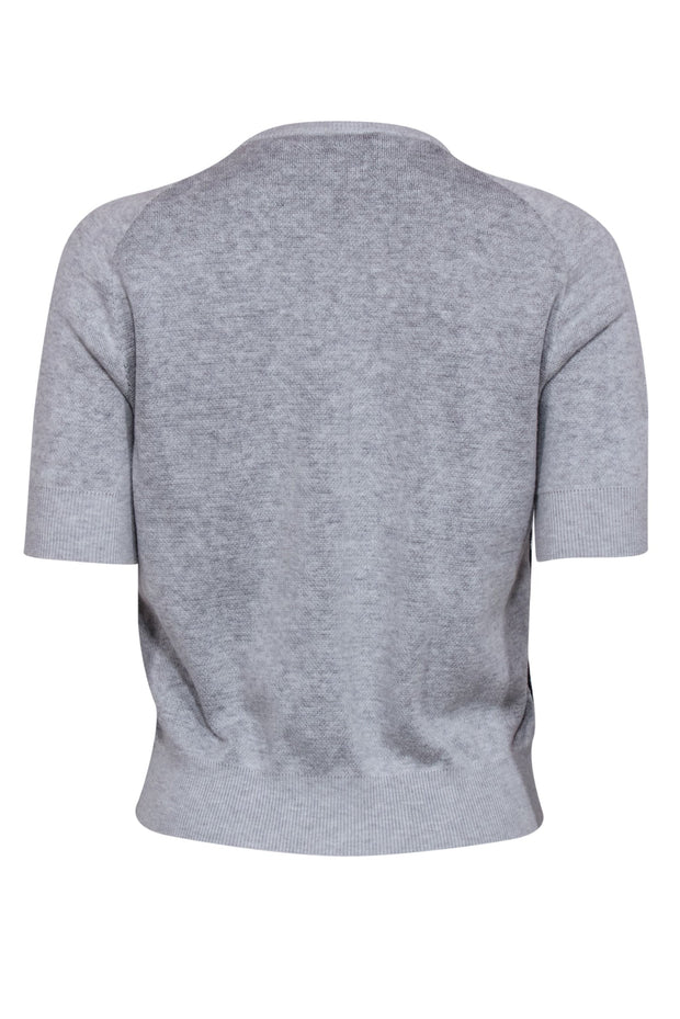 Current Boutique-Carven - Light Grey Short Sleeve Sweater w/ Navy Lace Detail Sz M