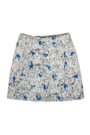 Current Boutique-Carven - White Textured Skirt w/ Black & Blue Splatter Print Sz 10