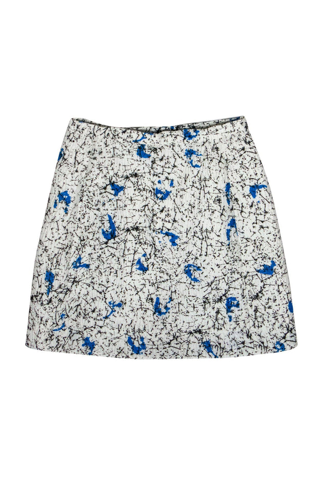 Current Boutique-Carven - White Textured Skirt w/ Black & Blue Splatter Print Sz 10