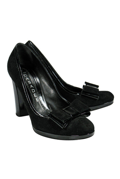 Current Boutique-Casadei - Black Suede Pumps w/ Bow Sz 6