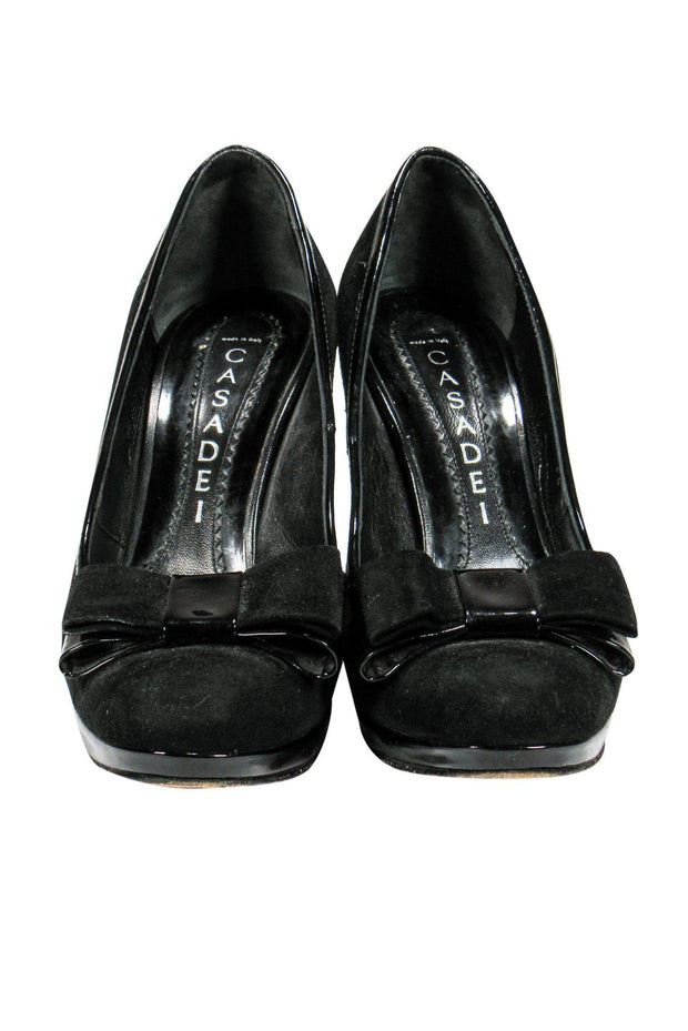 Current Boutique-Casadei - Black Suede Pumps w/ Bow Sz 6