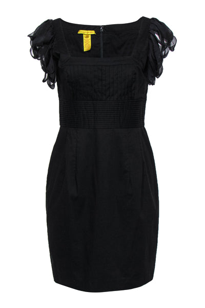 Current Boutique-Catherine Malandrino - Black Pintuck Dress w/ Stripped Sleeves Sz 8