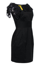 Current Boutique-Catherine Malandrino - Black Pintuck Dress w/ Stripped Sleeves Sz 8