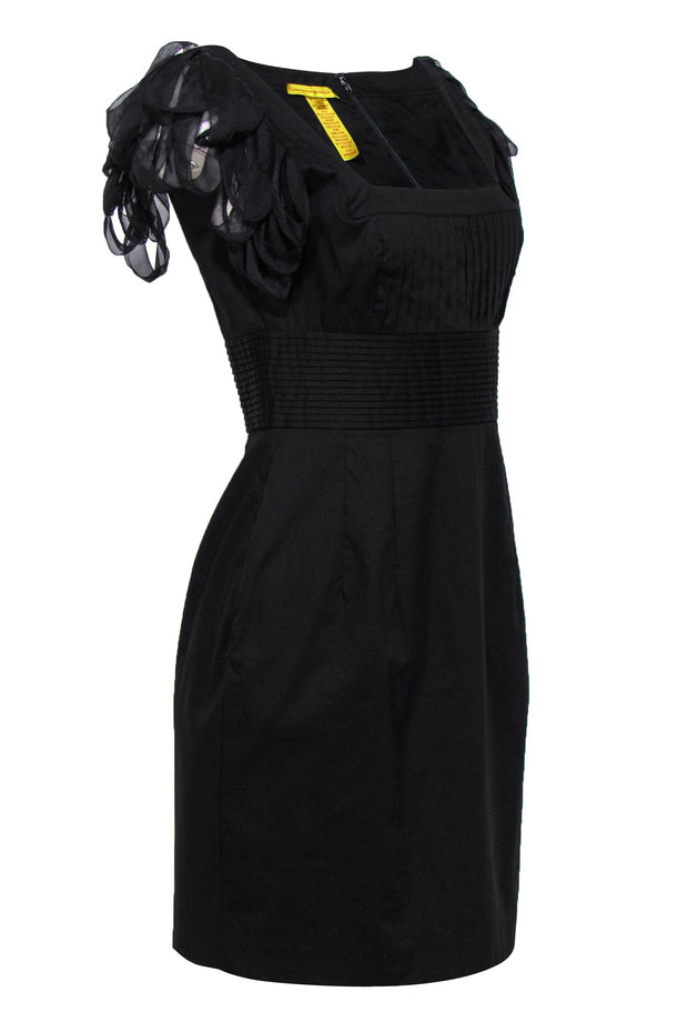 Current Boutique-Catherine Malandrino - Black Pintuck Dress w/ Stripped Sleeves Sz 8