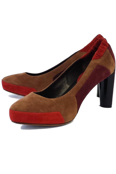 Current Boutique-Celine - Taupe & Coral Colorblock Suede Heels Sz 8.5