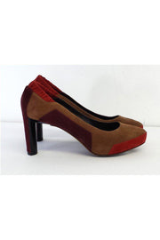 Current Boutique-Celine - Taupe & Coral Colorblock Suede Heels Sz 8.5
