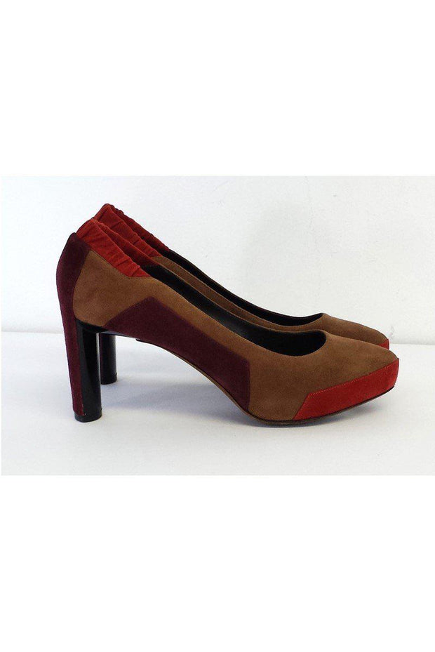 Current Boutique-Celine - Taupe & Coral Colorblock Suede Heels Sz 8.5