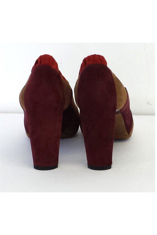 Current Boutique-Celine - Taupe & Coral Colorblock Suede Heels Sz 8.5