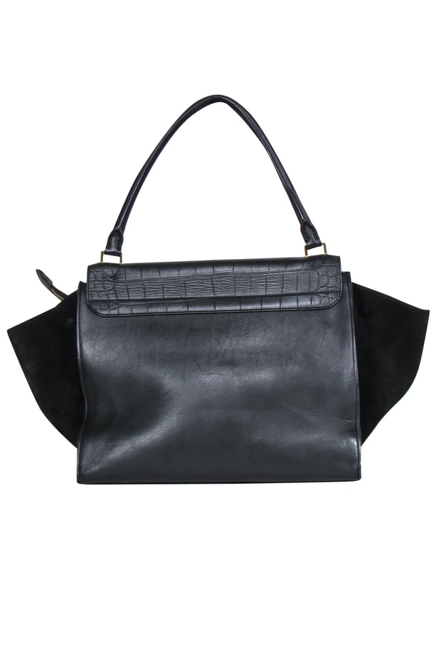 Current Boutique-Celine - Black Leather Reptile Embossed Fold-Over Handbag