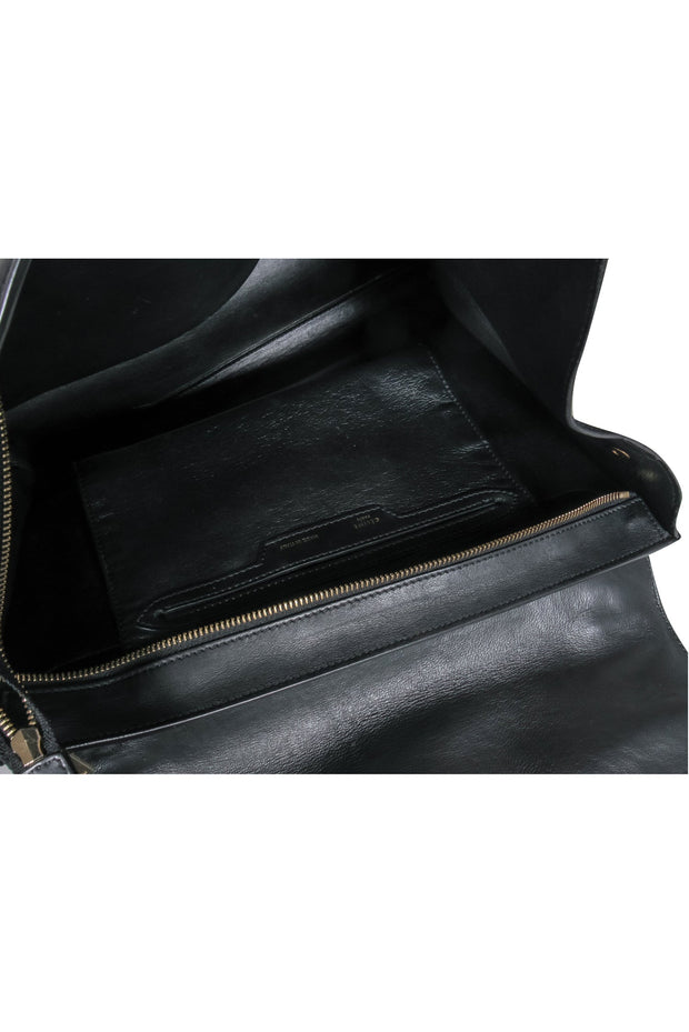 Current Boutique-Celine - Black Leather Reptile Embossed Fold-Over Handbag