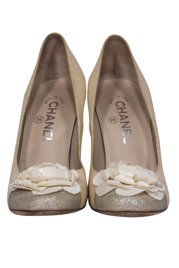 Current Boutique-Chanel - Champagne Sparkly Rosette Pumps Sz 9