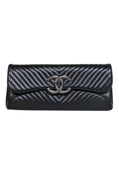 Current Boutique-Chanel - Black Leather Chevron Clutch