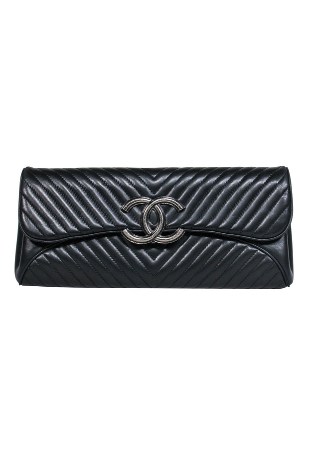 Current Boutique-Chanel - Black Leather Chevron Clutch