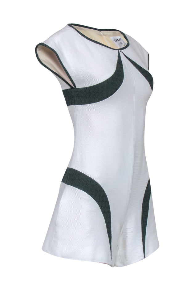 Current Boutique-Chanel - Off White Tweed Romper w/ Hunter Green Inset Sz 2