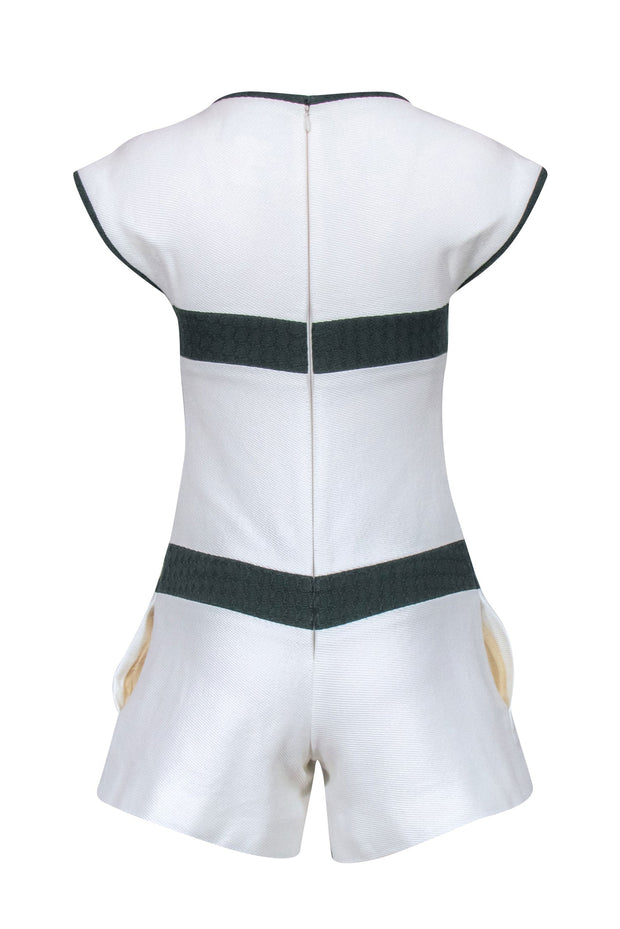 Current Boutique-Chanel - Off White Tweed Romper w/ Hunter Green Inset Sz 2