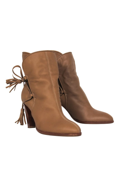Current Boutique-Chanel - Tan Leather Heeled Boot w/ Fuzzy Lining Sz 8