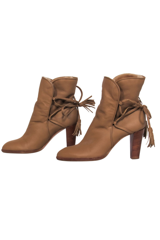 Current Boutique-Chanel - Tan Leather Heeled Boot w/ Fuzzy Lining Sz 8