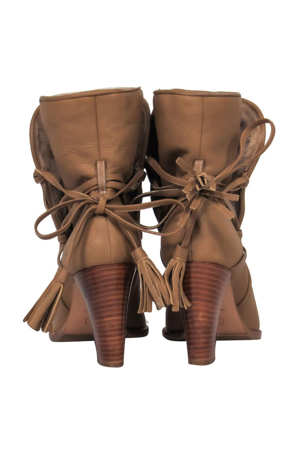 Current Boutique-Chanel - Tan Leather Heeled Boot w/ Fuzzy Lining Sz 8